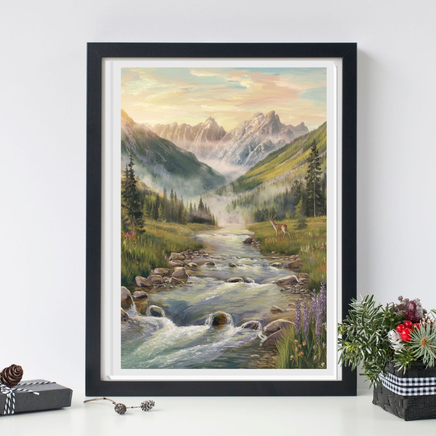 Majestic Mountain Stream Digital Wall Art | Nature Landscape Printable | Instant Download