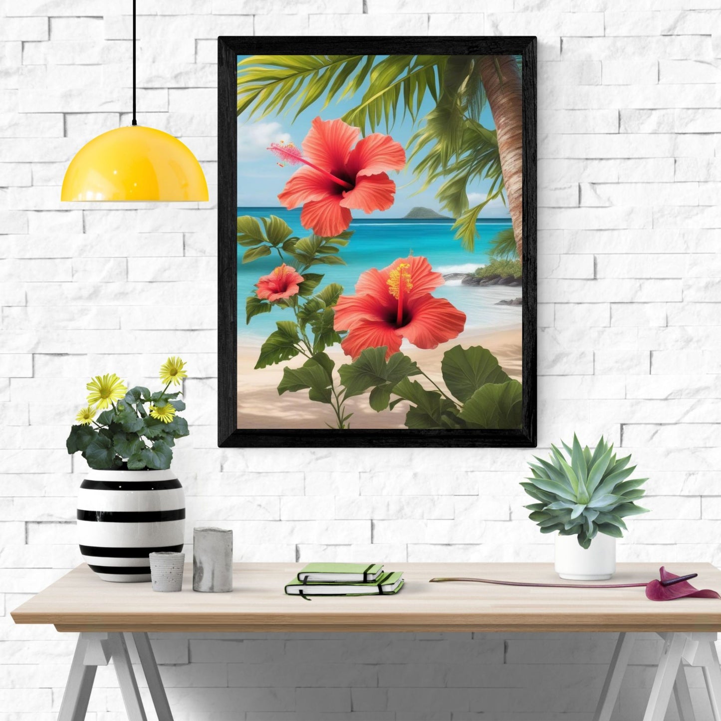 Tropical Beach Hibiscus Digital Wall Art | Ocean Scenic Printable | Instant Download Decor