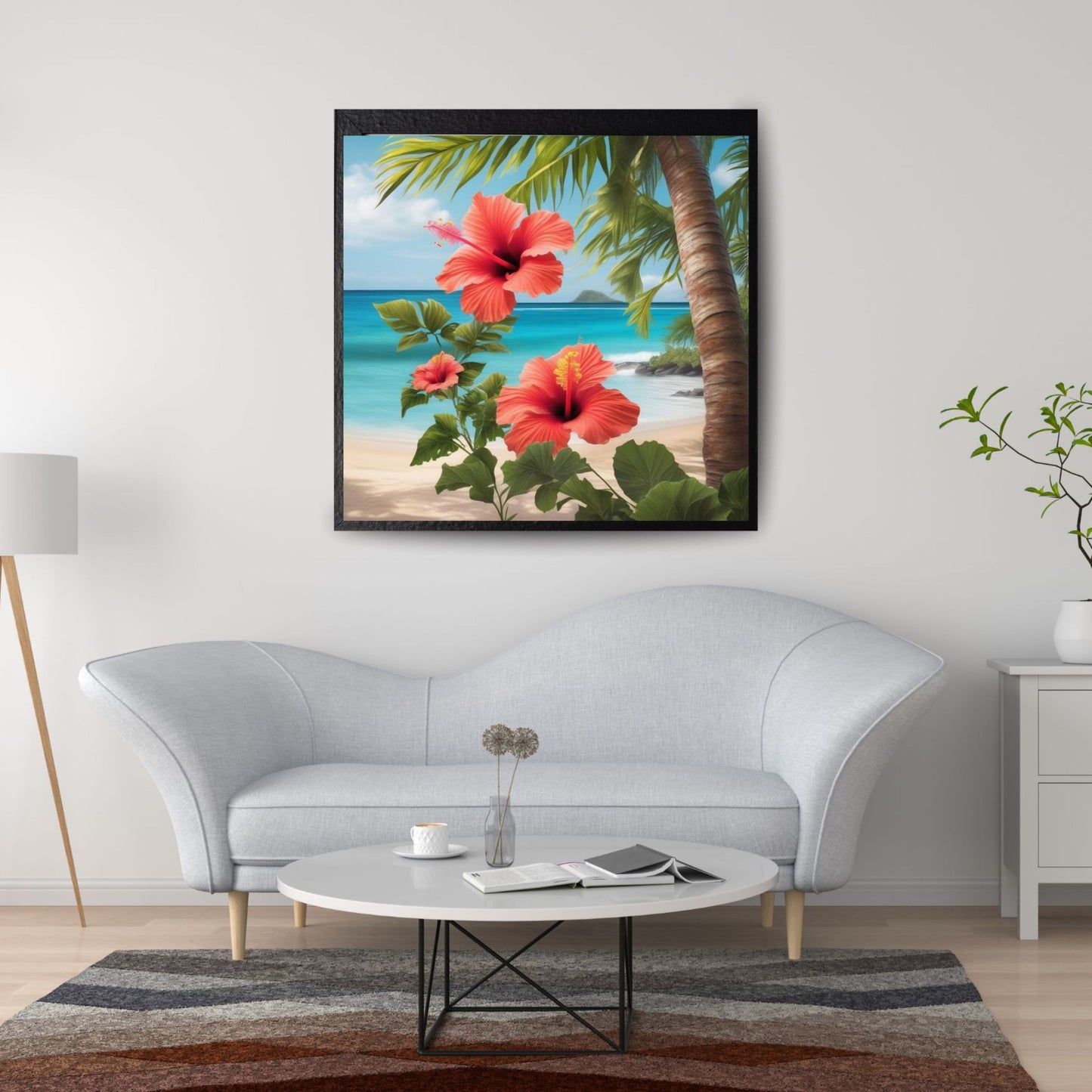 Tropical Beach Hibiscus Digital Wall Art | Ocean Scenic Printable | Instant Download Decor